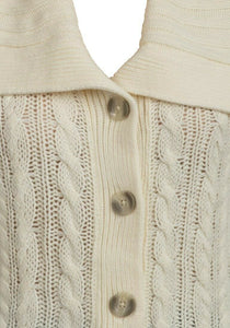 Cream Cable Knit Button Down Flap Collar Cardigan