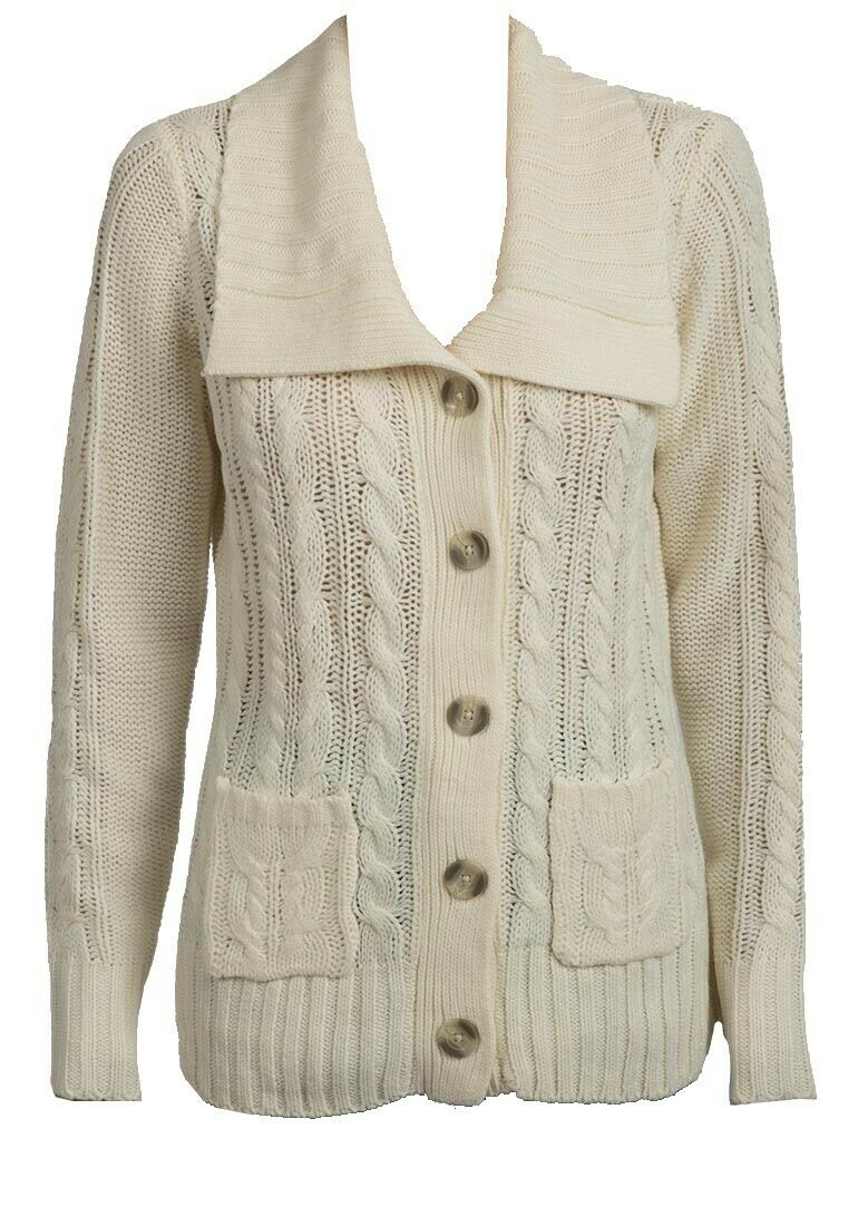 Cream Cable Knit Button Down Flap Collar Cardigan