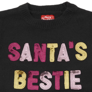 Girls Black Santa's Bestie Christmas Novelty Jumper