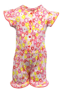 Girls Bright Multi Floral Print Cotton Elasticated Waist Playsuit.