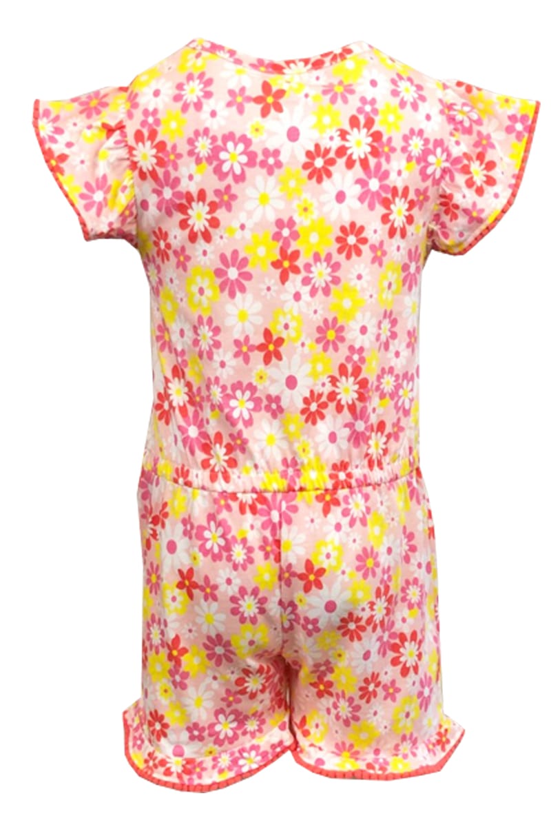 Girls Bright Multi Floral Print Cotton Elasticated Waist Playsuit.