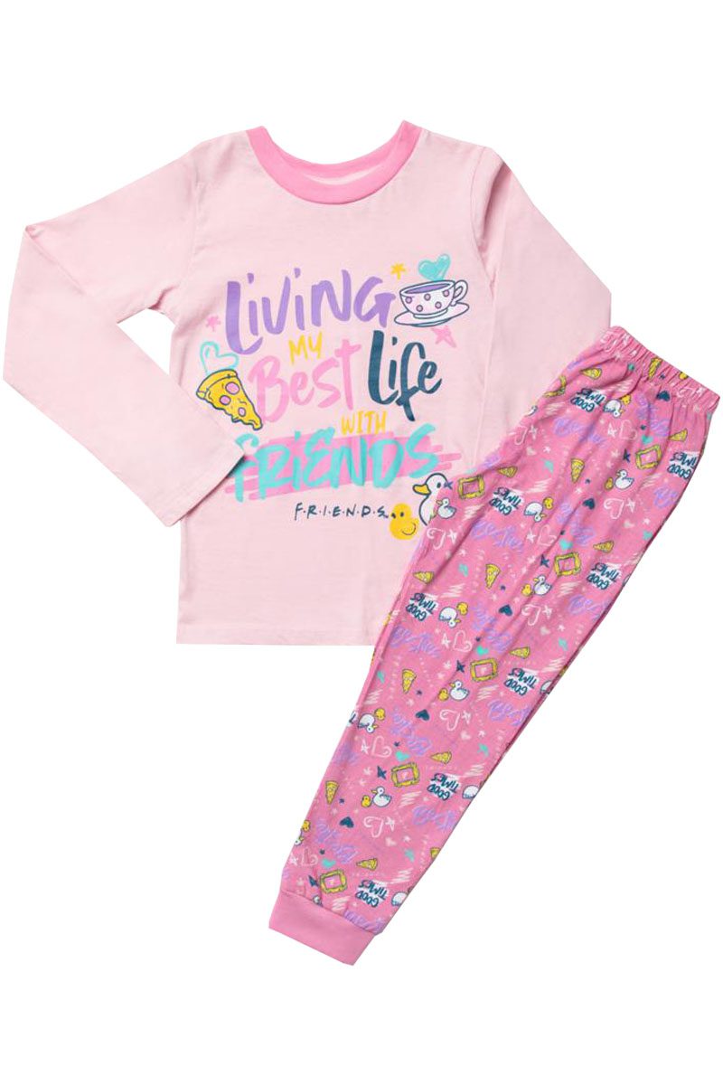 Girls Pink Multi Friends Living My Best Life Cotton Nightwear