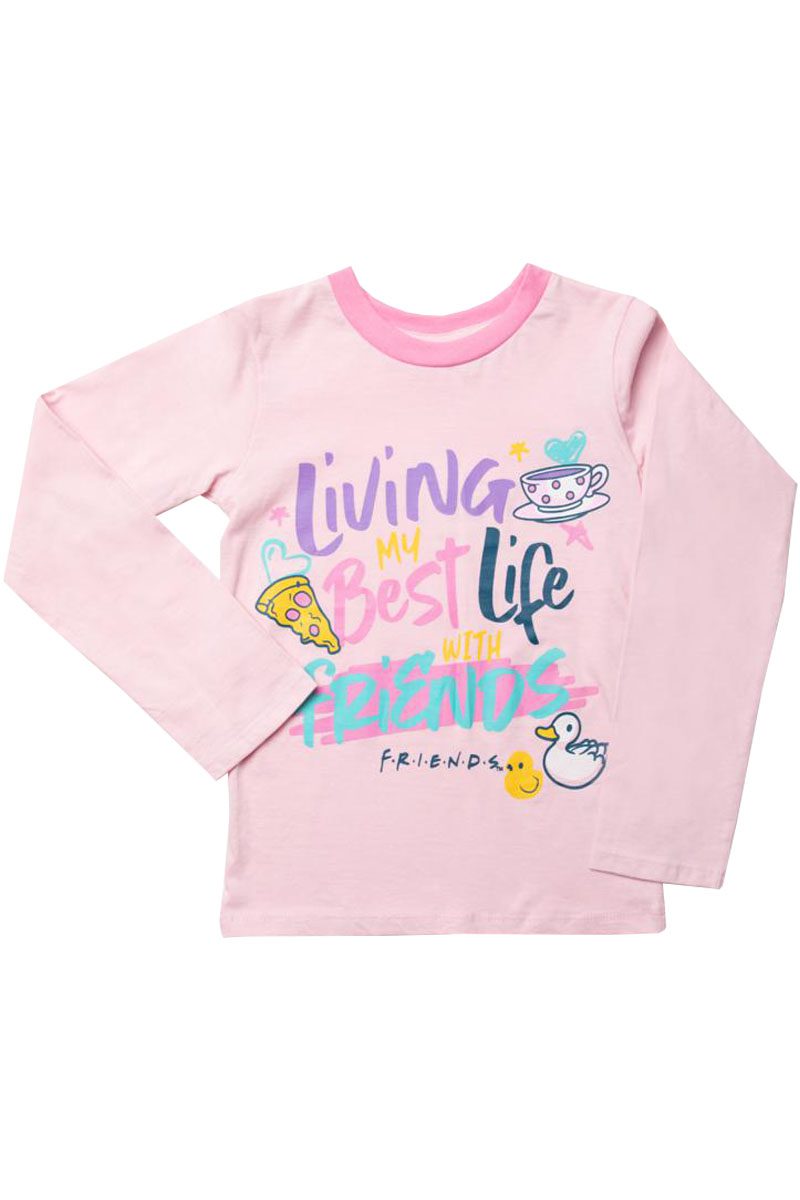 Girls Pink Multi Friends Living My Best Life Cotton Nightwear