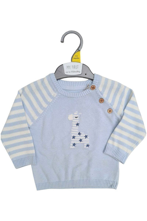 Baby Boys Blue & White Giraffe Print Jumper