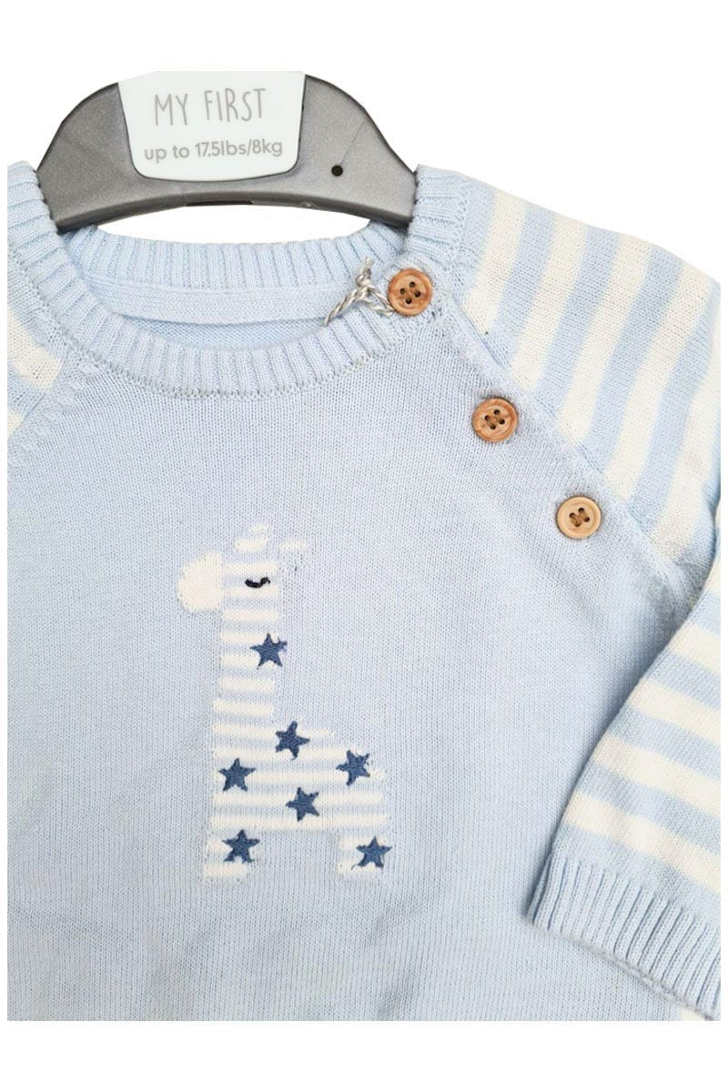 Baby Boys Blue & White Giraffe Print Jumper