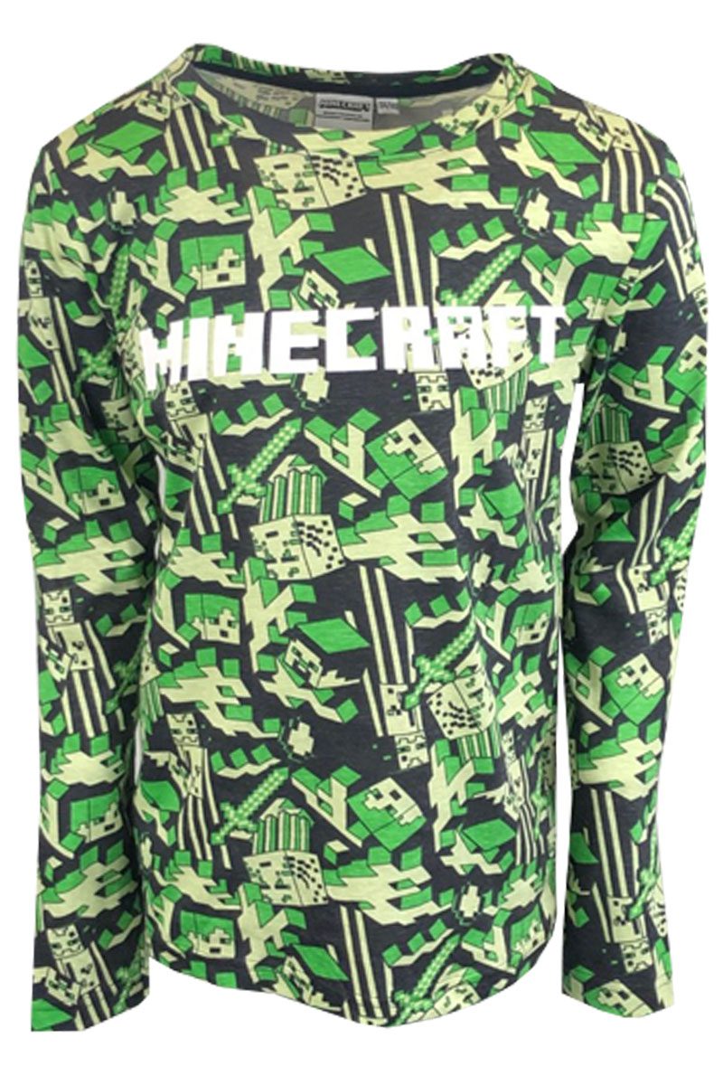 Minecraft Green All Over Print Long Sleeved T-Shirt