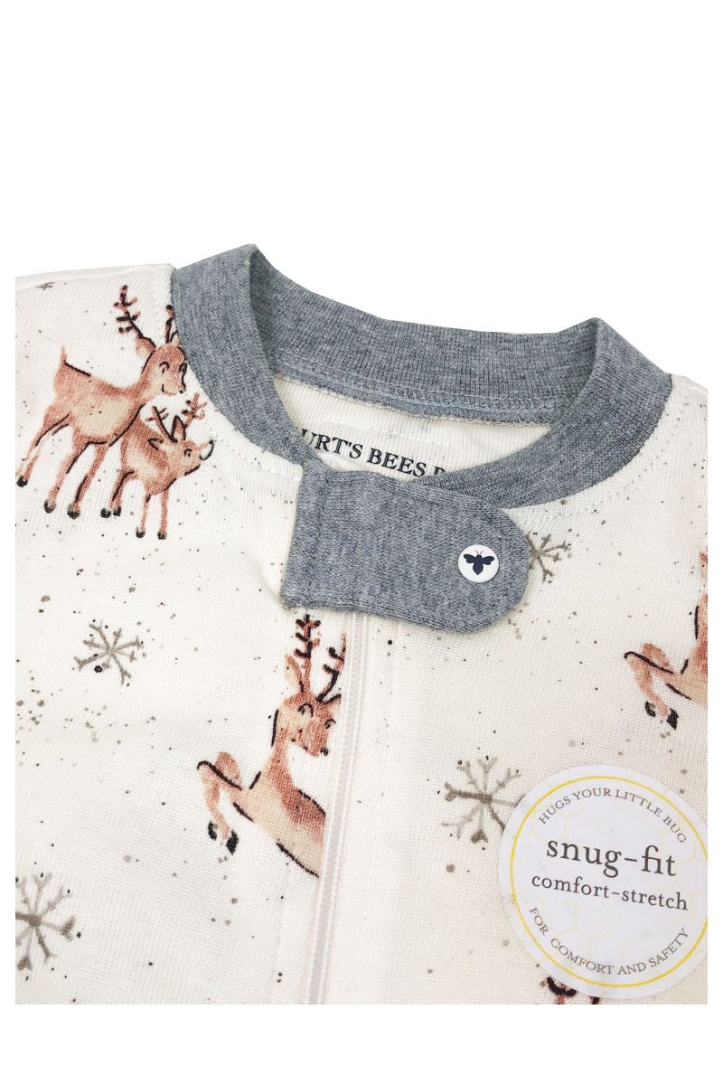 Baby Unisex Grey Reindeer Cotton Christmas Sleepsuits