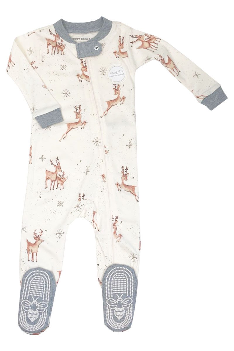 Baby Unisex Grey Reindeer Cotton Christmas Sleepsuits