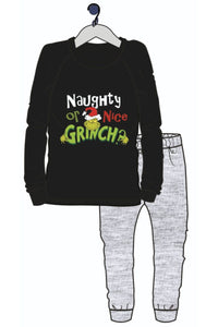 Boys Official Licensed Black Naughty or Nice Grinch Pyjamas