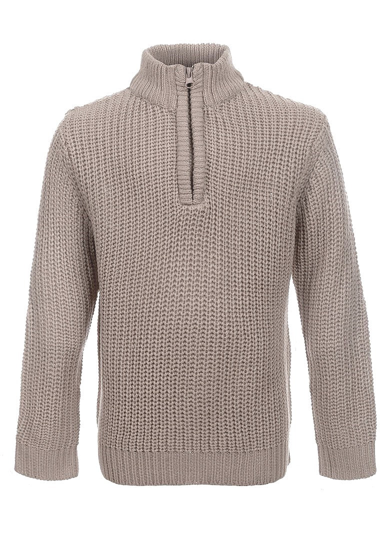 Boys Dusty Pink High neckline Half Zip Chunky Knitted Jumper
