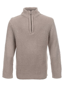 Boys Dusty Pink High neckline Half Zip Chunky Knitted Jumper
