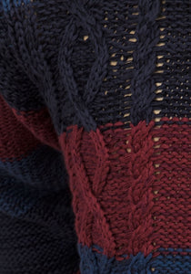 Boys Minoti Cable Knit Cotton Stripe Jumper