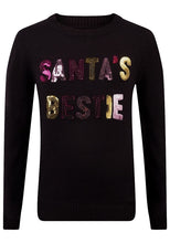 Load image into Gallery viewer, Girls Black Santa&#39;s Bestie Christmas Novelty Jumper
