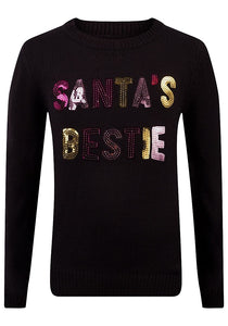 Girls Black Santa's Bestie Christmas Novelty Jumper