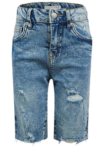 Girls Blue Two Tone Effect Distressed Adjustable Waist Stretch Denim Jeans