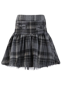 Girls Grey Checked Tartan Lined Skirt