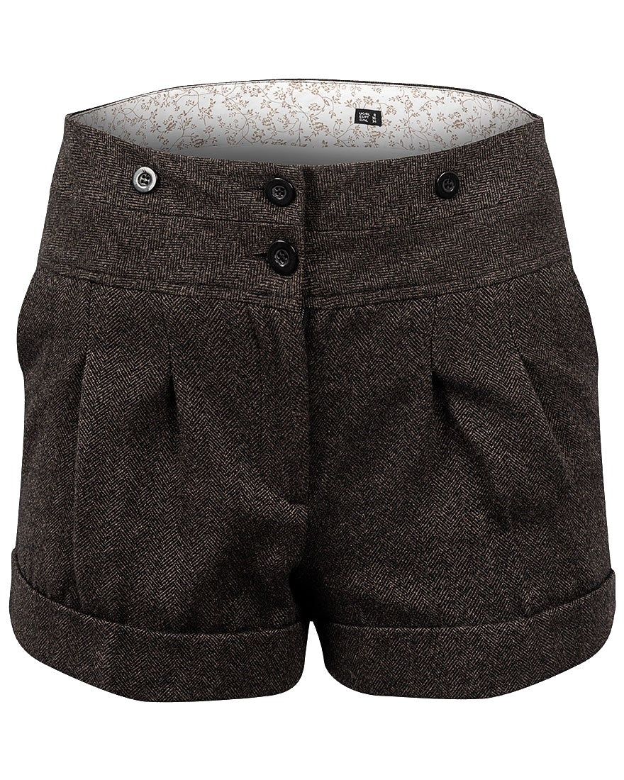 Brown Authentic Herringbone Knit Turn Up Hot Pant Shorts