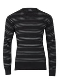 Mens Black Thin Stripe Crew Neck Knitted Jumper