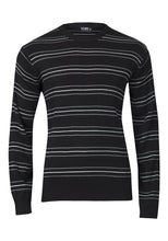 Load image into Gallery viewer, Mens Black Thin Stripe Crew Neck Knitted Jumper
