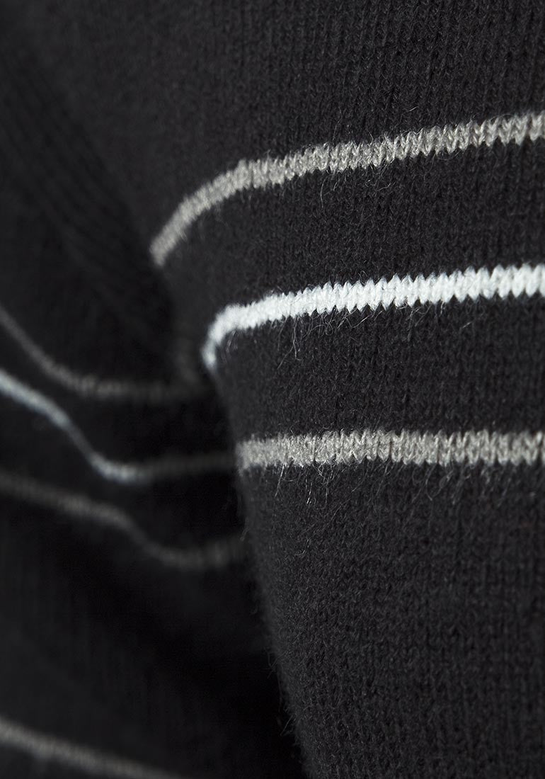 Mens Black Thin Stripe Crew Neck Knitted Jumper