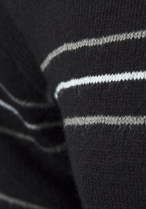 Mens Black Thin Stripe Crew Neck Knitted Jumper
