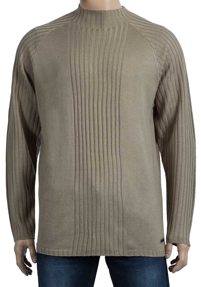 Mens Sand Oxyzone High Neck Ribbed Stripe Knitted Jumper