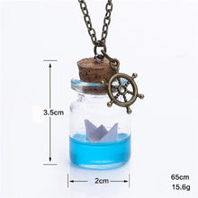 Load image into Gallery viewer, Unisex Sea Water Paper Boat Drifting Glass Wish Bottle Pendant &amp; Anchor Necklace
