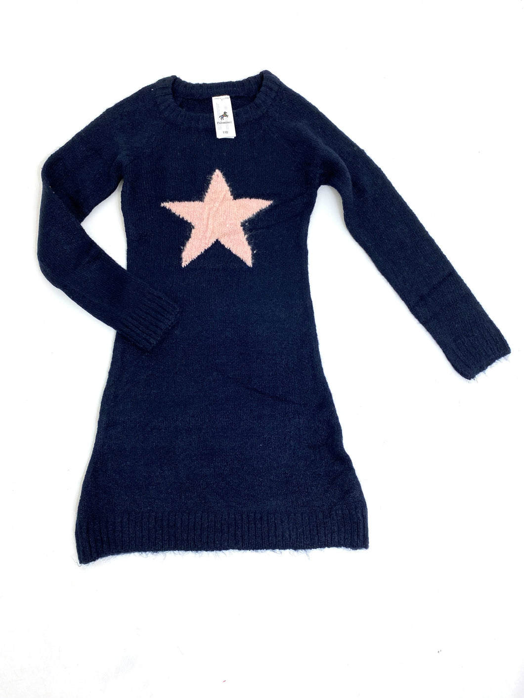 Girls Navy Star Print Ribbed Soft Knit Jumper Dress