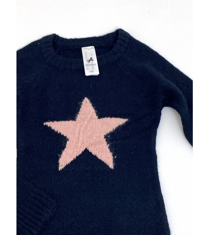 Girls Navy Star Print Ribbed Soft Knit Jumper Dress