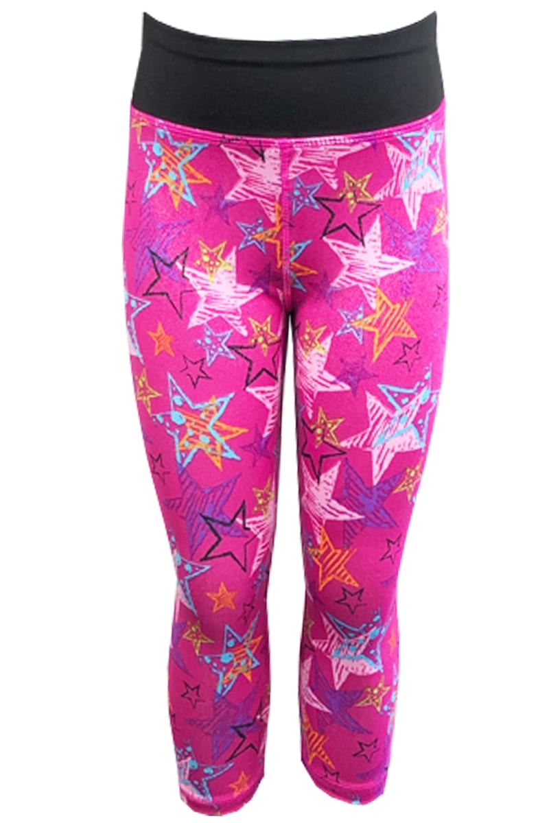 Girls Pink Multi Star Elasticated Waist Stretchy Leggings