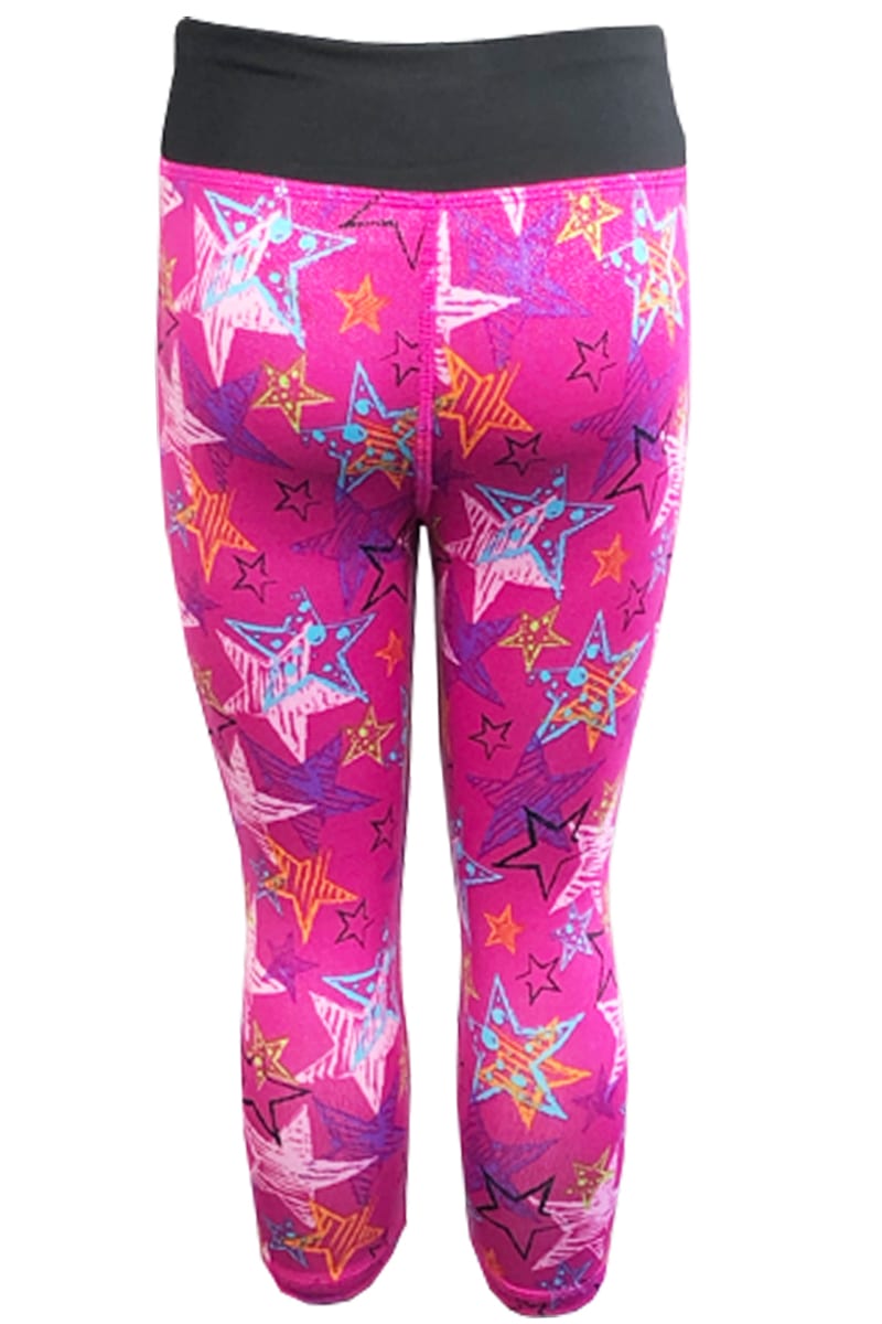 Girls Pink Multi Star Elasticated Waist Stretchy Leggings