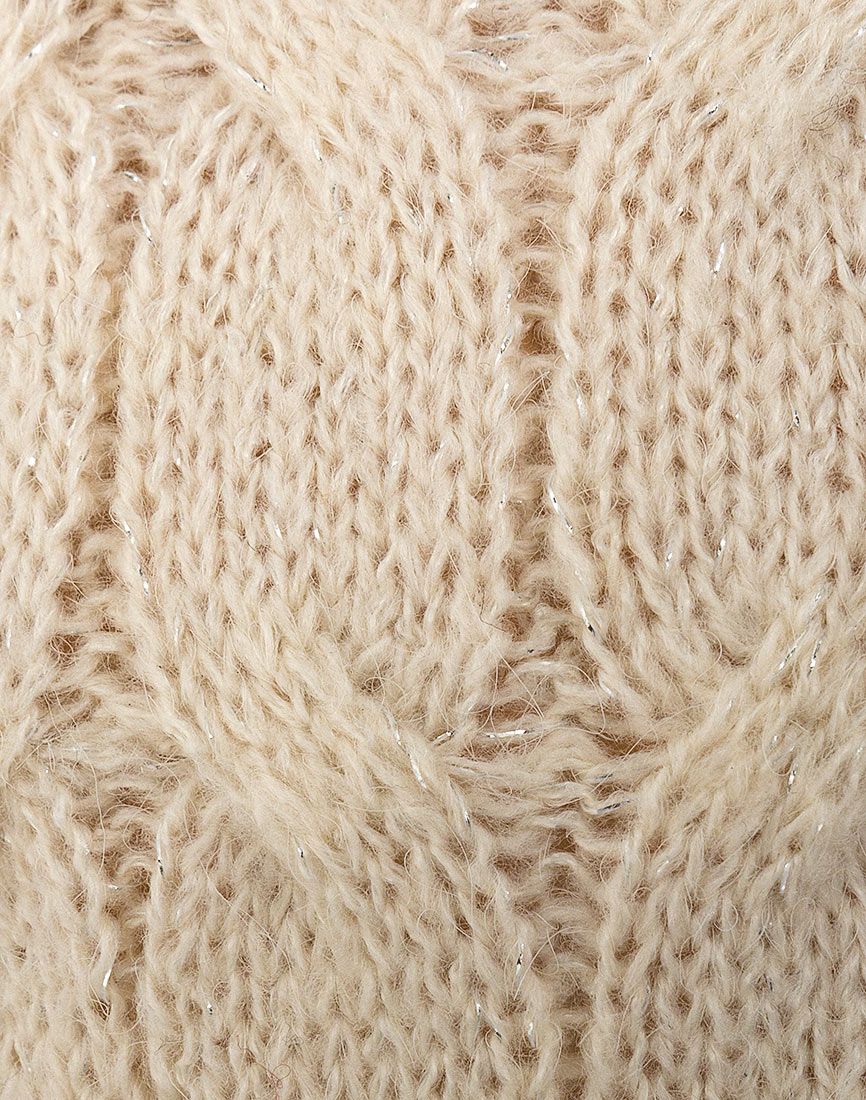 Ladies Beige Cable Knit Metallic Jumper
