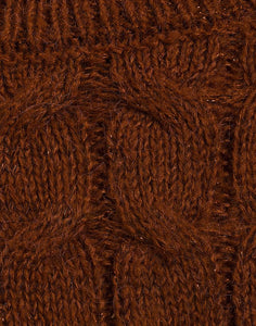 Ladies Brown Cable Knit Metallic Jumper