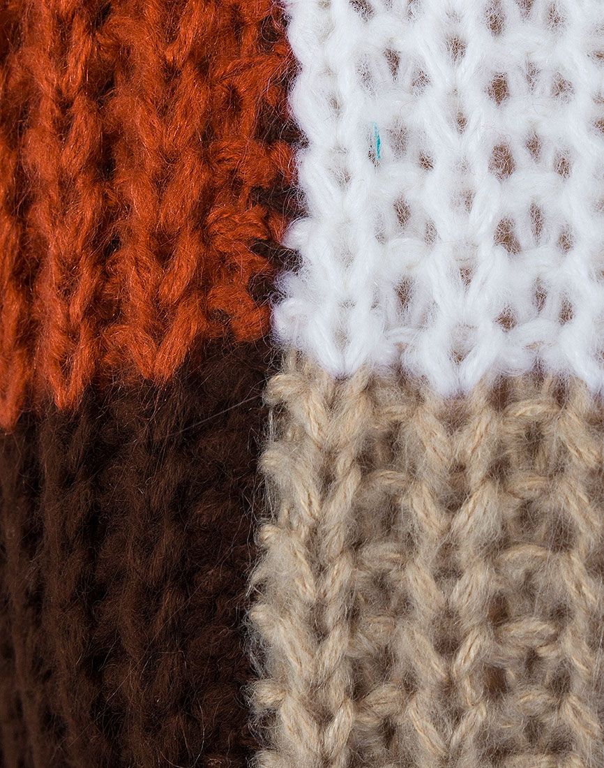 Ladies Brown Beige Multi Square Colour Block Chunky Jumper