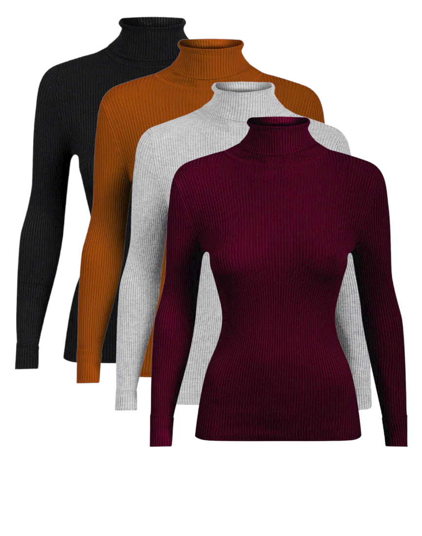 Ladies Ribbed Roll Neck Turtleneck Knitted Pullover Jumper Klassywear