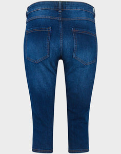 Ladies Dark Denim Organic Cotton Medium Waist 3/4 Cropped Stretchy Jeans