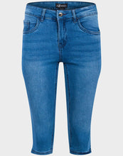 Load image into Gallery viewer, Ladies Light Blue Denim Organic Cotton Med Waist Cropped Stretchy Jeans

