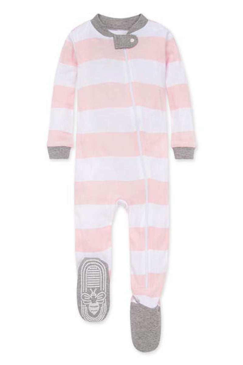 Baby Boys Girls Unisex Burts Bees Striped Babygrow Anti Slip Footie Sleepsuits