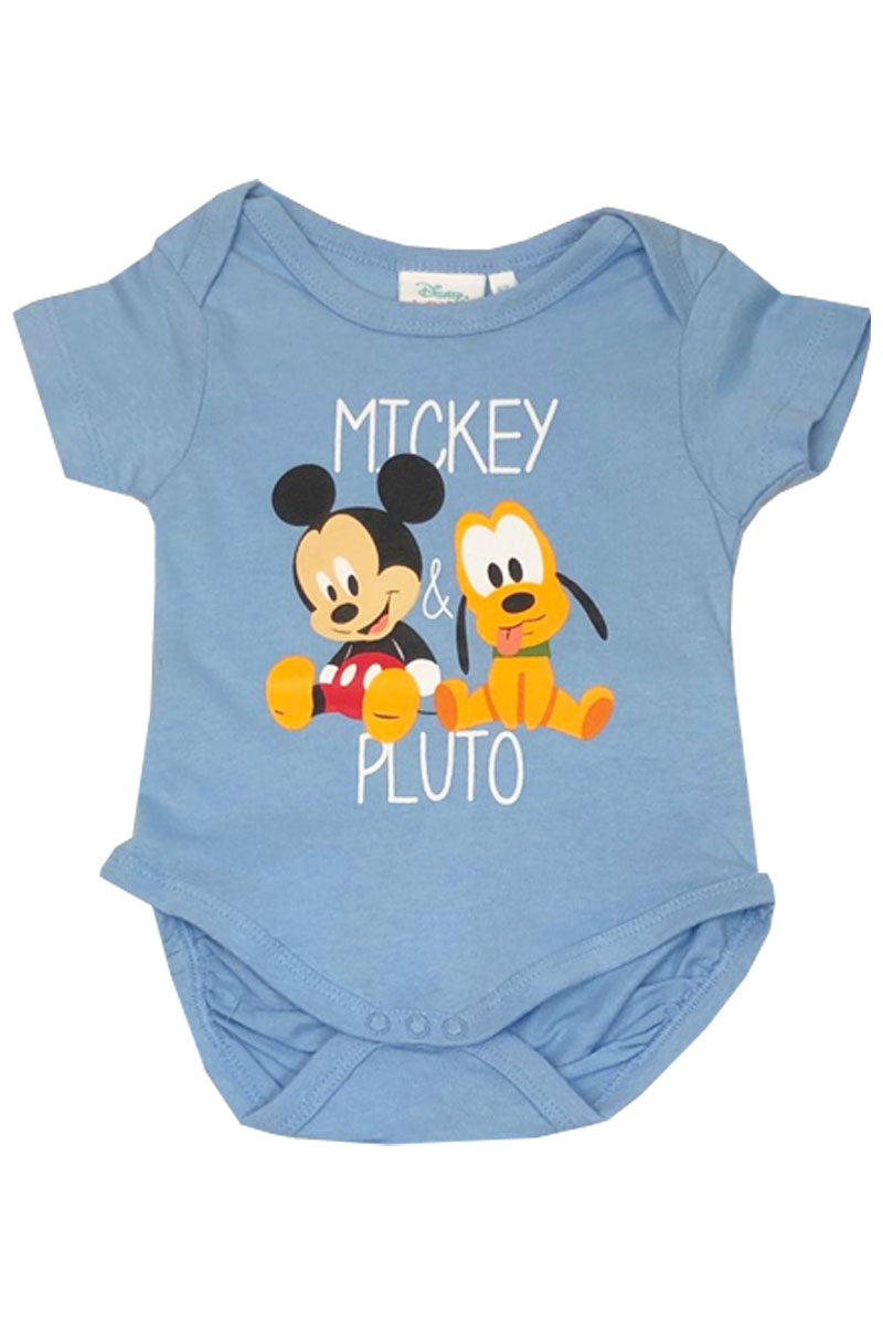 Baby Boys Disney Mickey Mouse & Pluto Blue Short Sleeve Bodysuit Vest