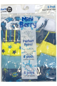 Boys Monster 5 Pack Cotton Briefs & 5 Pack Matching Ankle Socks Underwear Sets