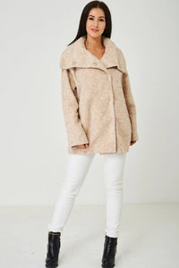 Beige Long Sleeve Wide Collar Button Up Ribbed Jacket