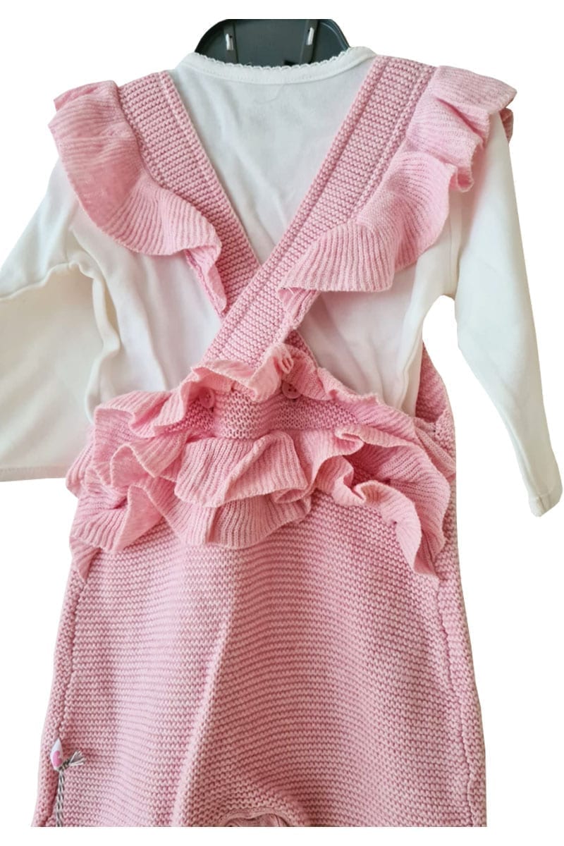 Baby Girls Mothercare Pink White Knitted Dungaree Set