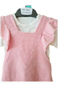 Baby Girls Mothercare Pink White Knitted Dungaree Set