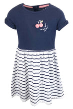 Load image into Gallery viewer, Girls Toddler Navy Striped Cotton Cap Sleeve Dress
