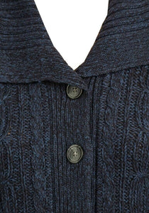 Navy Cable Knit Button Down Flap Collar Cardigan