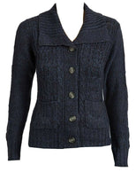 Load image into Gallery viewer, Navy Cable Knit Button Down Flap Collar Cardigan
