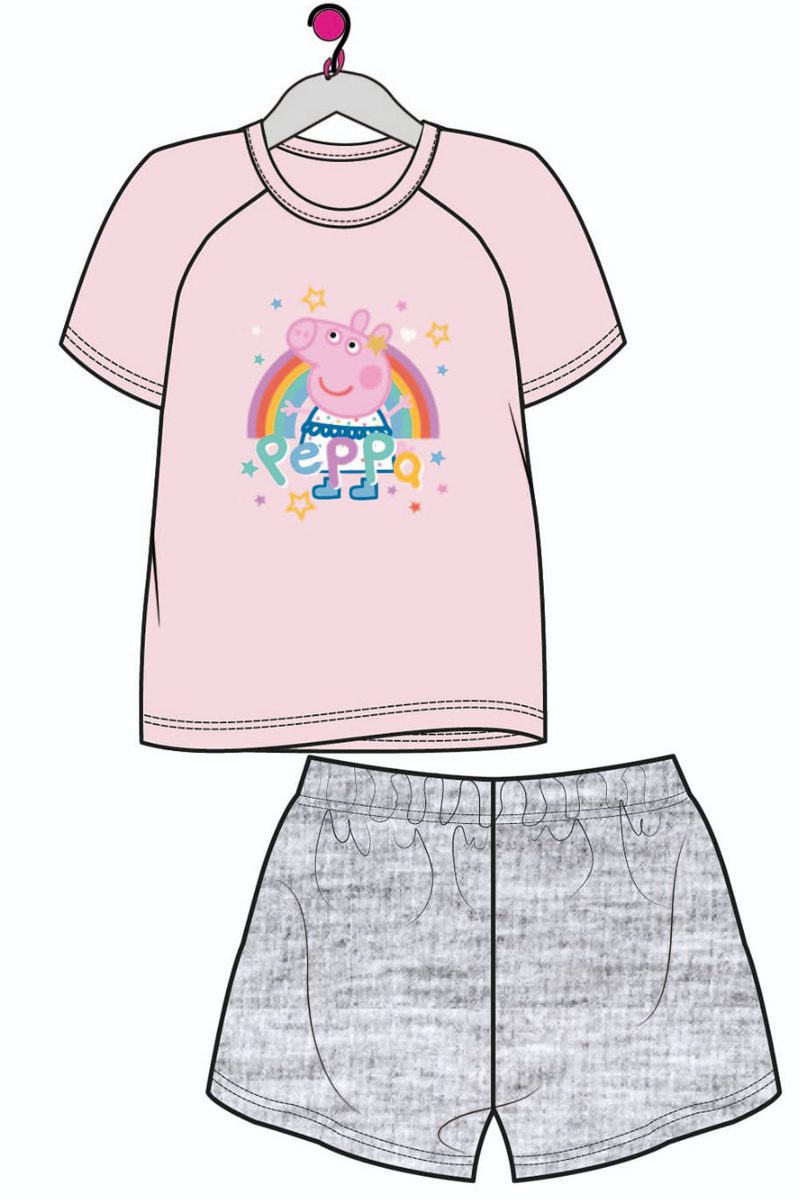 Girls Toddlers Official Peppa Pig Pink & Grey Cotton Shorts Nightie Pyjamas Set