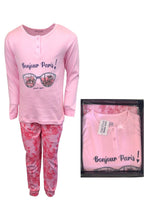 Load image into Gallery viewer, Girls White Pink Floral Paris Boutique Paris Print Boxed Pyjamas
