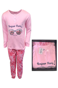 Girls White Pink Floral Paris Boutique Paris Print Boxed Pyjamas