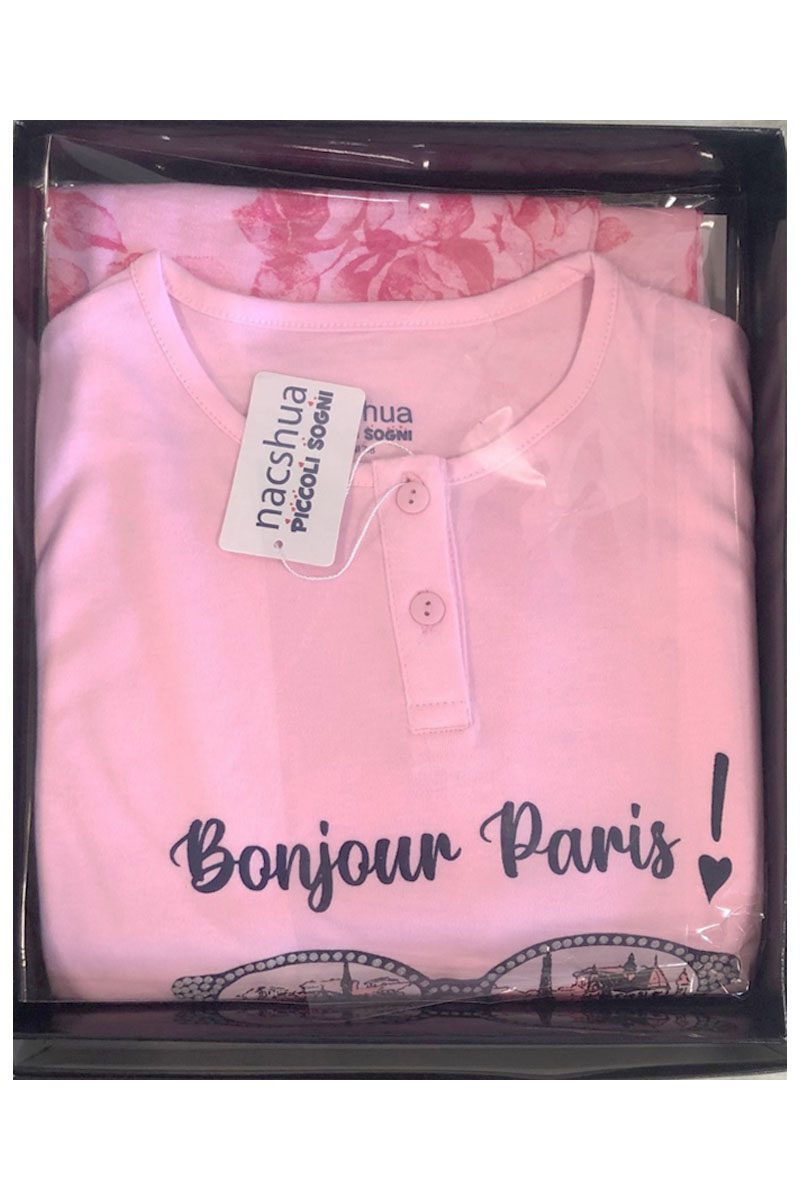 Girls White Pink Floral Paris Boutique Paris Print Boxed Pyjamas
